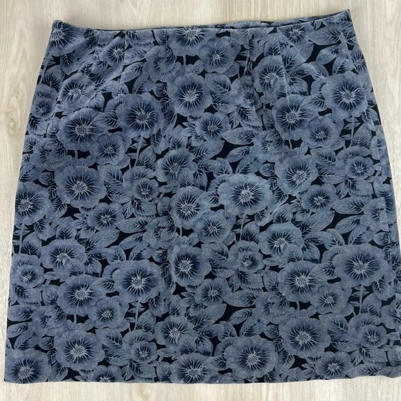 Vintage 90s Floral Blue Velvet Mini Pencil Skirt Ann Taylor Stretch Sz 6 Petite - Picture 8 of 10